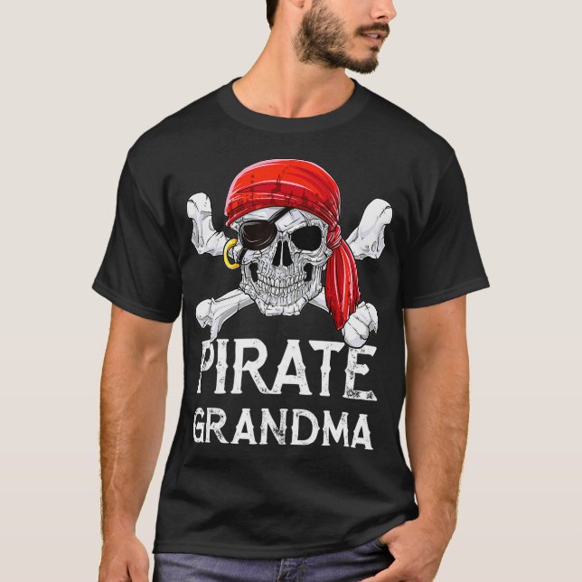 Pirat Grandma T shirt Jolly Roger Flagga Skull Cro (Framsida)