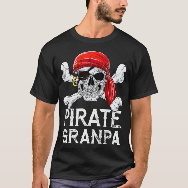 Pirat Grandpa T shirt Jolly Roger Flagga Skull Cro (Framsida)