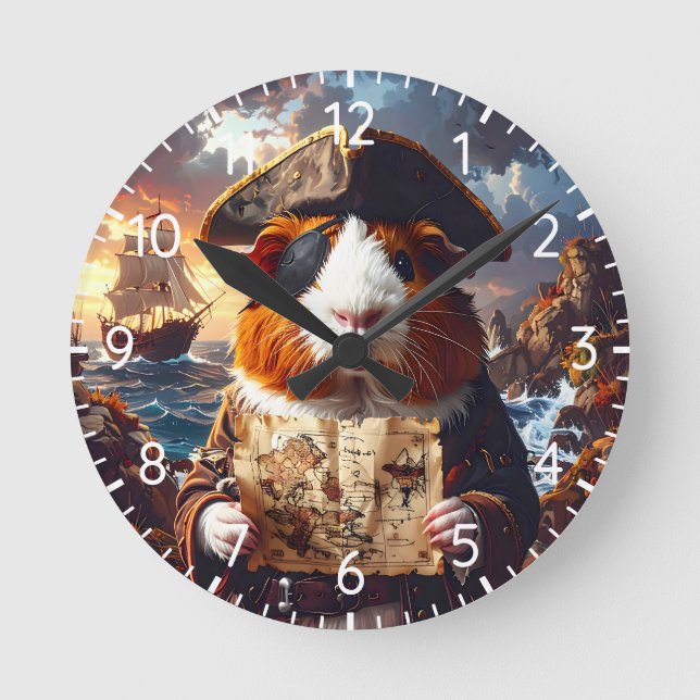 Pirat Guinea Gris Rund Klocka (Framsida)