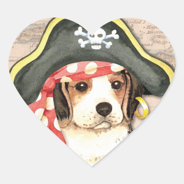 Pirat Hat Beagle Hjärtformat Klistermärke (Framsida)