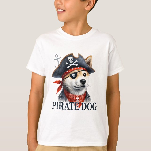 Pirat Hund - Digital Watercolor T-Shirt (Framsida)
