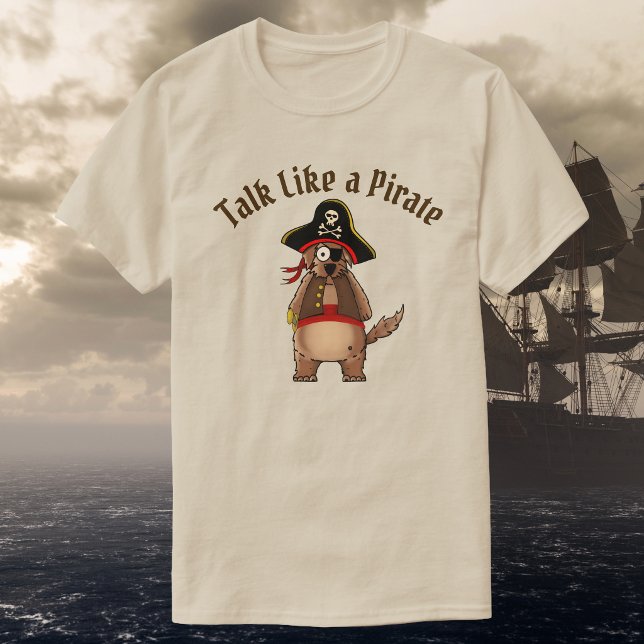 Pirat Hund Karaktär Unisex T Shirt (Hand drawn bam bam dog character illustration in a pirate costume. customise 'Talk like a Pirate' )