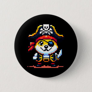 Pirat Hund - Lustigt Pixel Art Äventyr Design Knapp