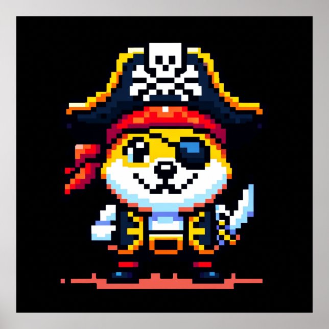 Pirat Hund - Lustigt Pixel Art Äventyr Design Poster (Framsidan)