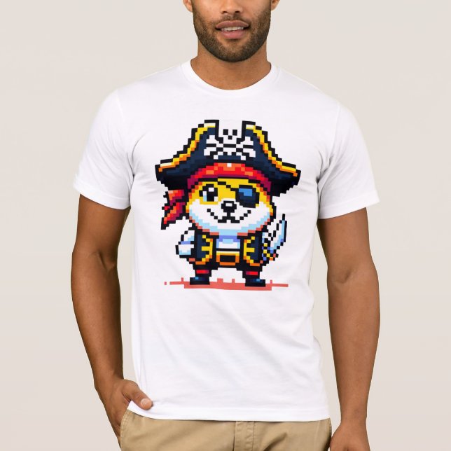 Pirat Hund - Lustigt Pixel Art Äventyr Design T Shirt (Framsida)