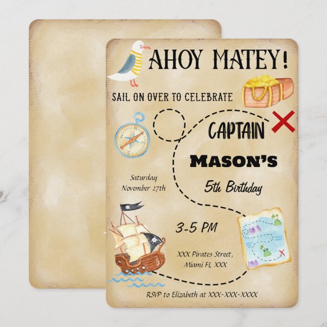 Pirat-inbjudan Inbjudningar (Fram/baksida)