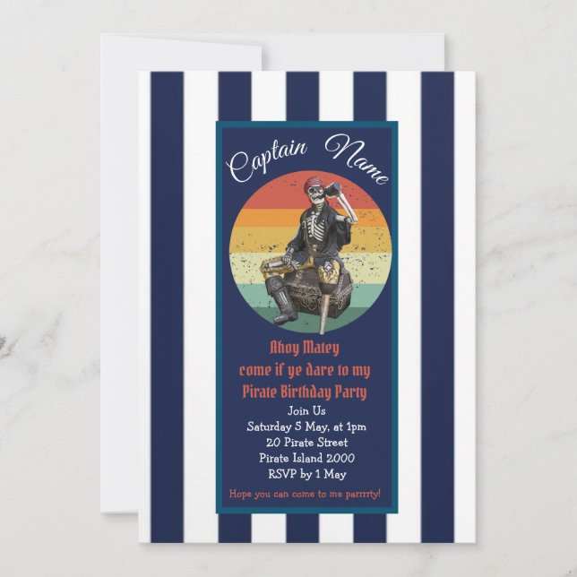 Pirat invigningsfödelsedag inbjudningar (Framsida)