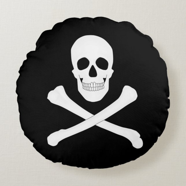 Pirat (Jolly Roger) Flagga Rund Kudde (Framsidan)