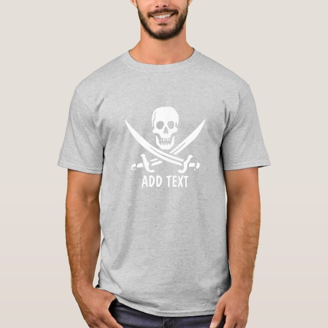 Pirat Jolly Roger, lägg till text T Shirt (Framsida)