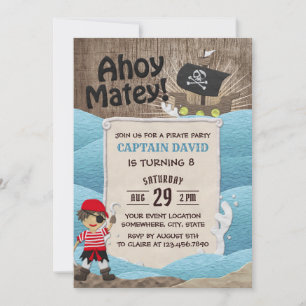 Pirat kapten Ahoy Boy 8:e Födelsedagsfesten Inbjudningar