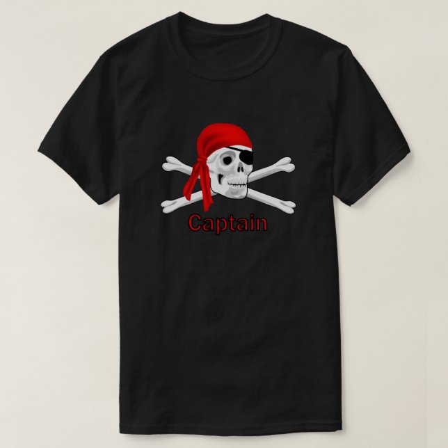 Pirat kapten Skull och Bones T-shirt Black 2 (Design framsida)