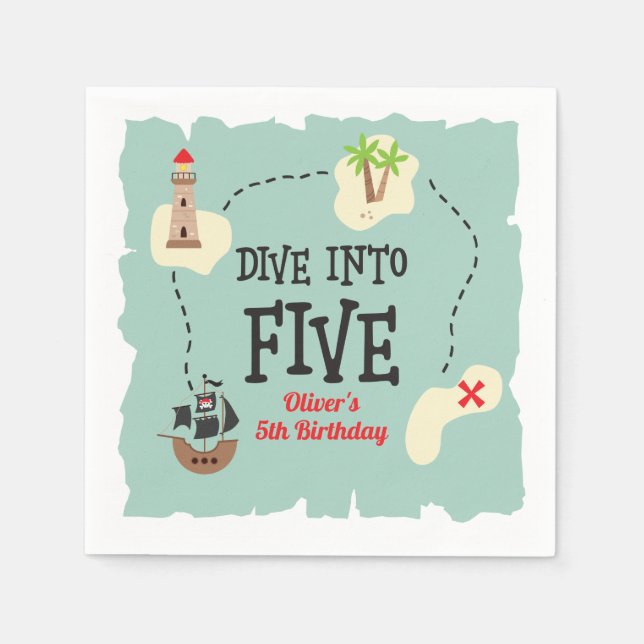 Pirat Karta indelas i fem födelsedag Pappersservett (Framsidan)