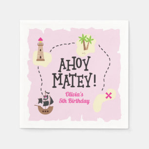 Pirat Karta Rosa Birthday Pappersservett