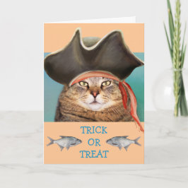 Pirat Katt och fiskhalloween Kort