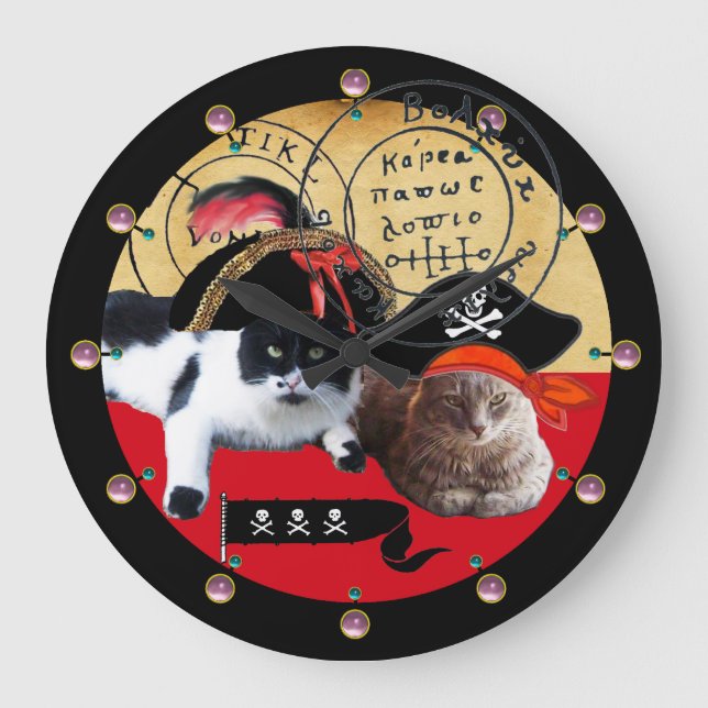 PIRAT KATTER OCH ANTIQUE PIRAT TREASURE KARTOR STOR KLOCKA (Framsida)