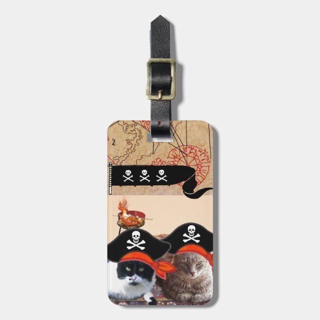 PIRAT KATTER OCH ANTIQUE PIRATER TREASURE KARTOR BAGAGEBRICKA (Vertikal Framsida)
