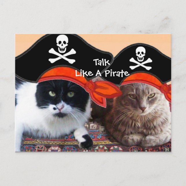 PIRAT KATTER OCH ANTIQUE PIRATER TREASURE KARTOR VYKORT (Framsida)