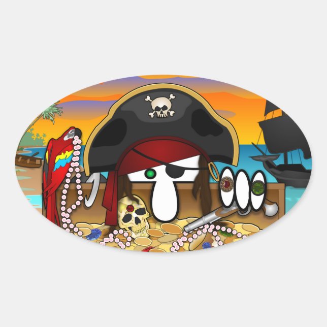 Pirat Kilroy Oval Sticker Ovalt Klistermärke (Framsida)