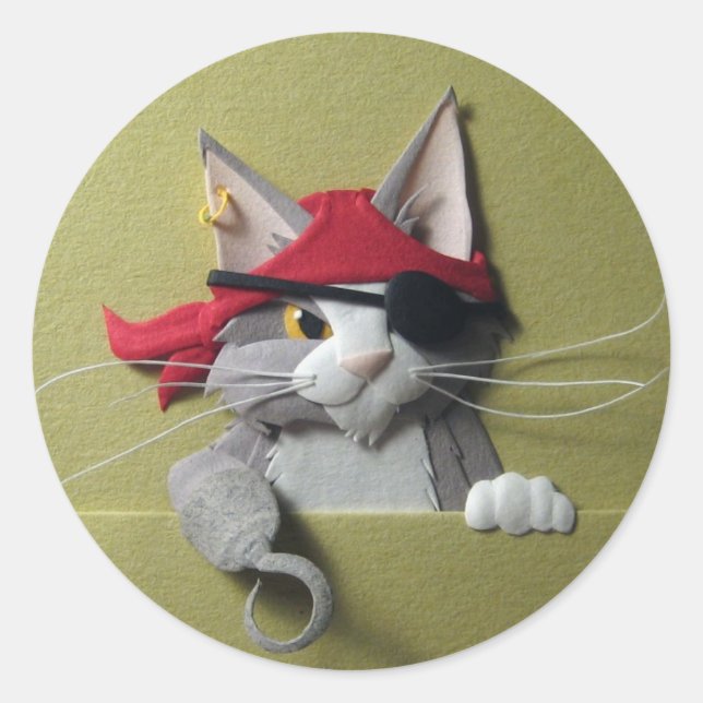 Pirat Kitten #2 Stickers Runt Klistermärke (Framsida)