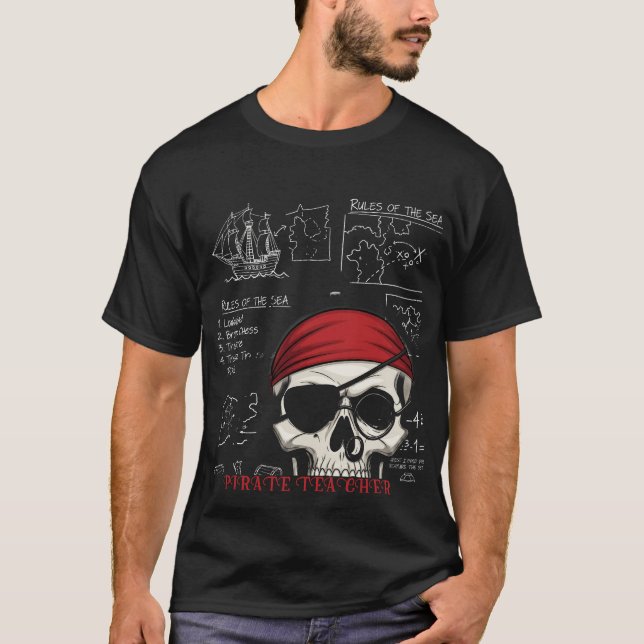 Pirat Lärare Funny Skull & Math Regler T Shirt (Framsida)