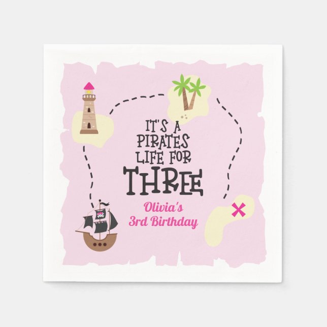 Pirat liv för TRE Rosa Birthday Pappersservett (Framsidan)