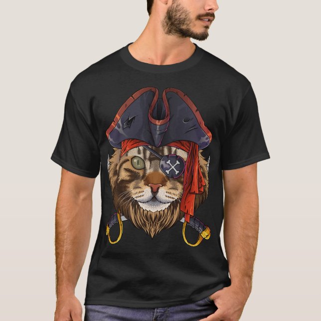 Pirat Maine Coon Jolly Roger Halloween Costume Cr T Shirt (Framsida)