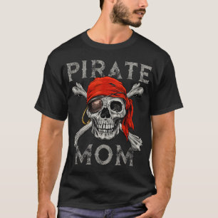 Pirat Mamma Jolly Roger Crossbone Halloween Skull T Shirt
