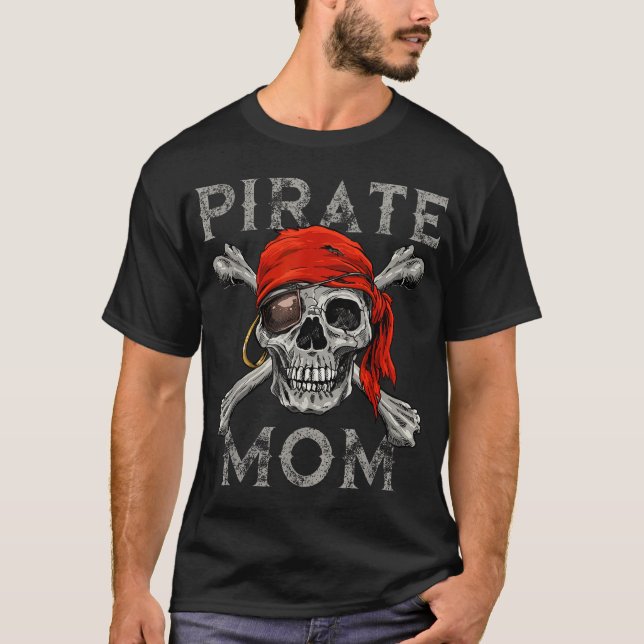 Pirat Mamma Jolly Roger Crossbone Halloween Skull T Shirt (Framsida)