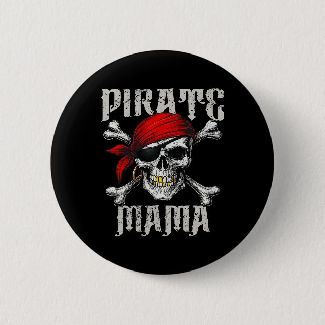 Pirat Mamma Jolly Roger Flagga och Skull-korsben Knapp (Framsida)