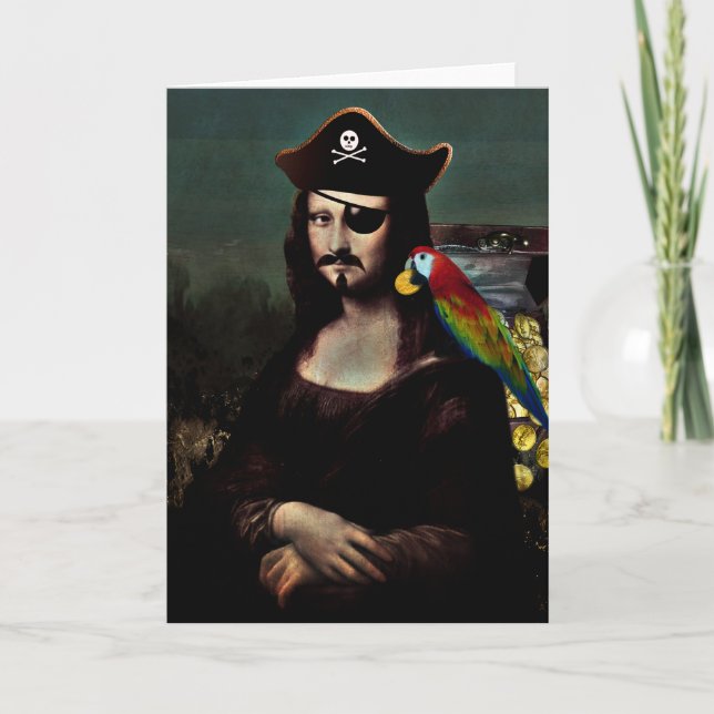 Pirat Mona Lisa med Öga Patch Helgkort (Framsida)