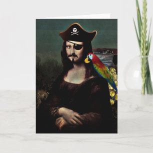 Pirat Mona Lisa med Öga Patch Helgkort