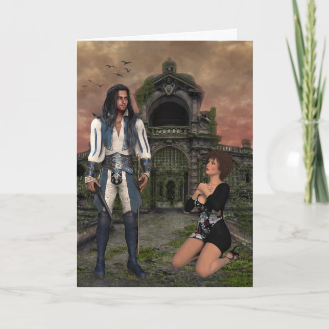 Pirat och Kneeling-kvinnan Fantasy Greeting Cards Kort (Framsida)