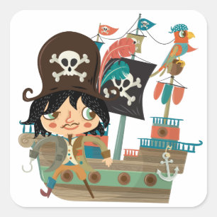 Pirat och piratfrakt fyrkantigt klistermärke