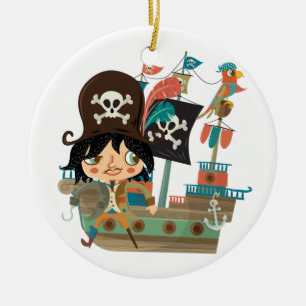Pirat och piratfrakt julgransprydnad keramik