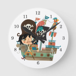 Pirat och piratfrakt rund klocka