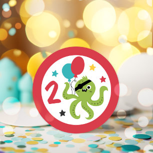 Pirat Octopus Boy Födelsedagsfest Runt Klistermärke