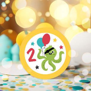Pirat Octopus Boy Födelsedagsfest Runt Klistermärke