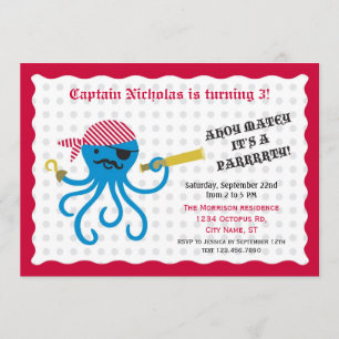 Pirat Octopus Födelsedagsfest inbjudan