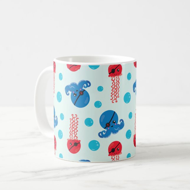 Pirat Octopus, Jellyfish Pirat, Sea Animals Kaffemugg (Framsida vänster)