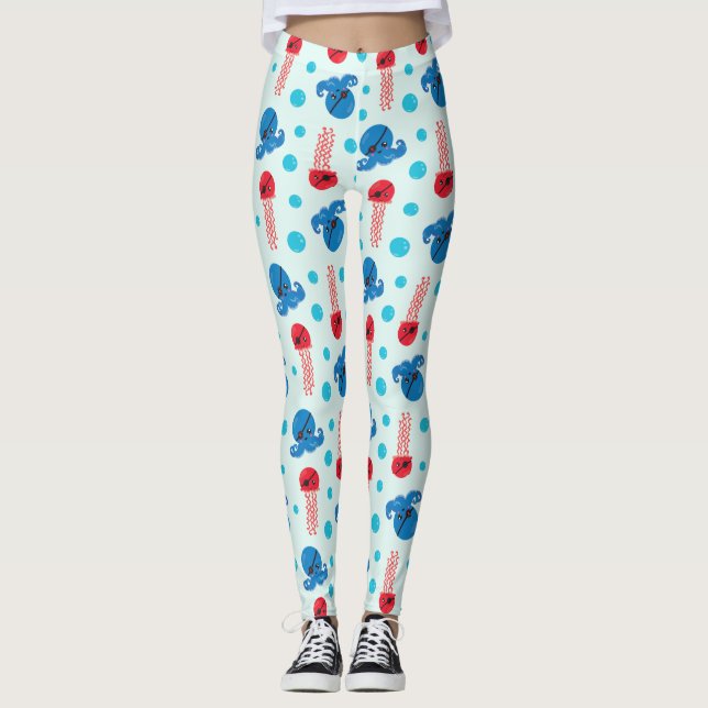 Pirat Octopus, Jellyfish Pirat, Sea Animals Leggings (Framsida)