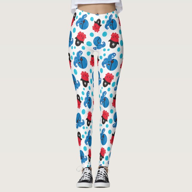 Pirat, Octopus, Octopus Mönster, Sea Animals Leggings (Framsida)