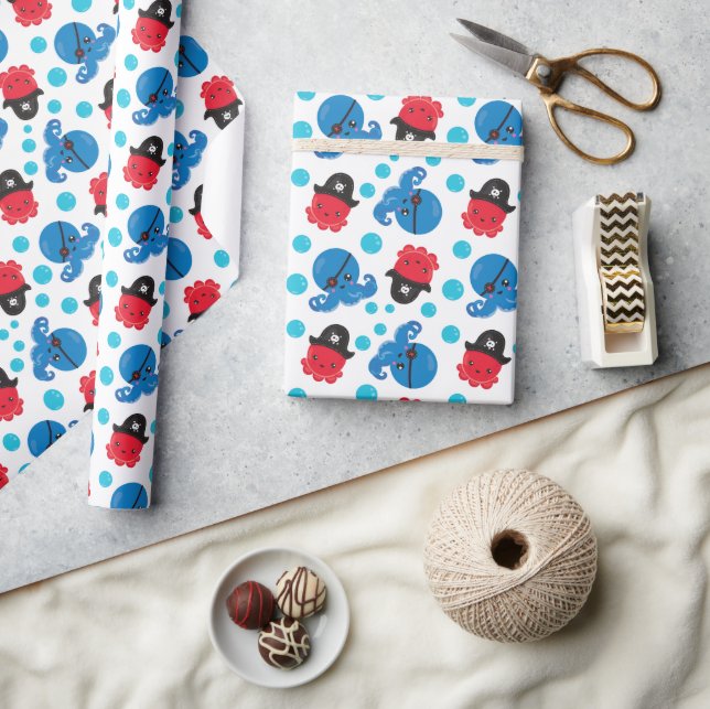 Pirat, Octopus, Octopus Mönster, Sea Animals Presentpapper (Hantverk)