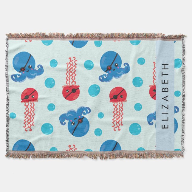 Pirat Octopus, Pirat Jellyfish, Sea, Ditt namn Filt (Framsidan)