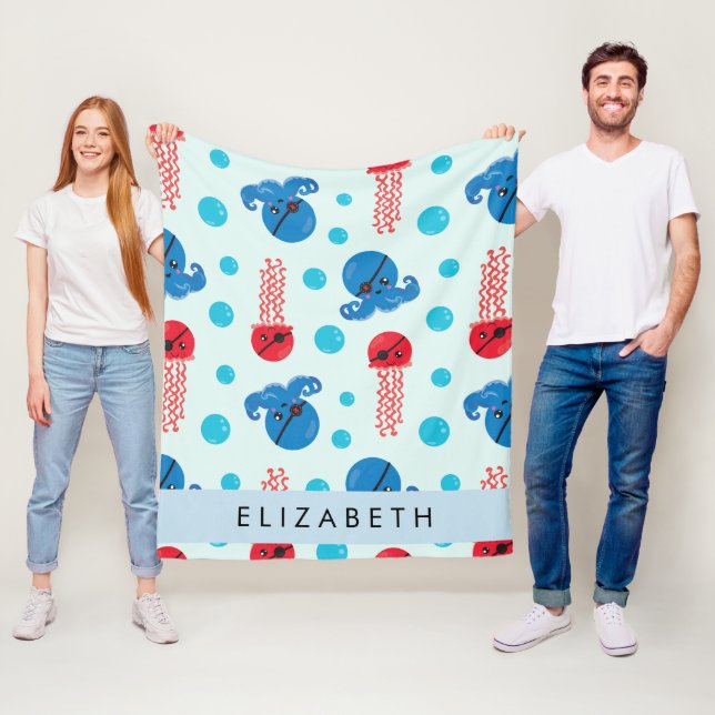 Pirat Octopus, Pirat Jellyfish, Sea, Ditt namn Fleecefilt (På plats)