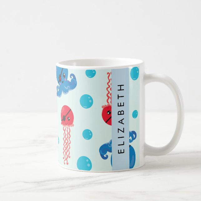 Pirat Octopus, Pirat Jellyfish, Sea, Ditt namn Kaffemugg (Höger)