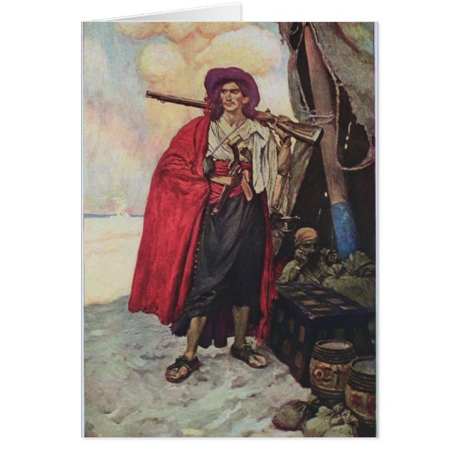 Pirat på strand hälsningskort (Framsidan)