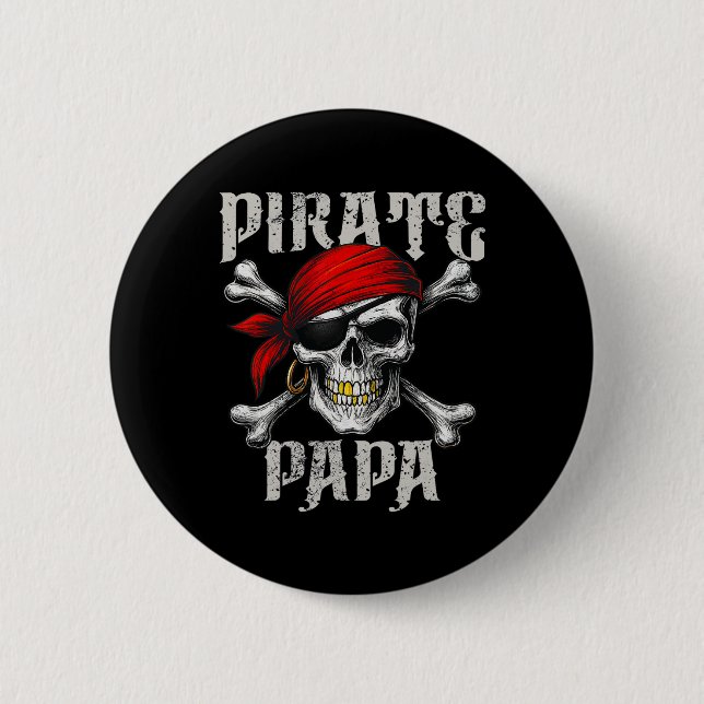 Pirat Pappa, Jolly Roger Flagga och Skull, korsben Knapp (Framsida)