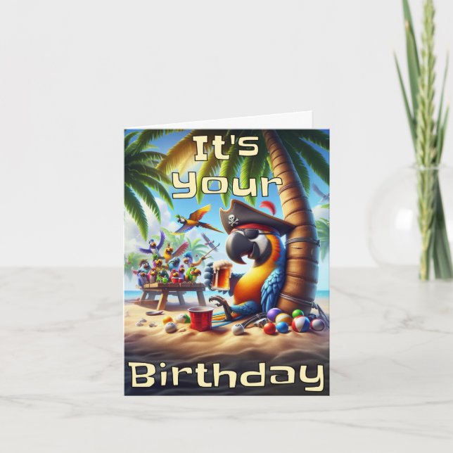 Pirat Parrot Birthday Card - Tropical Roligt Vibes Kort (Framsida)