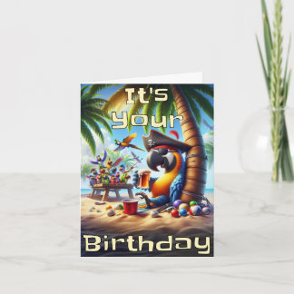 Pirat Parrot Birthday Card - Tropical Roligt Vibes Kort