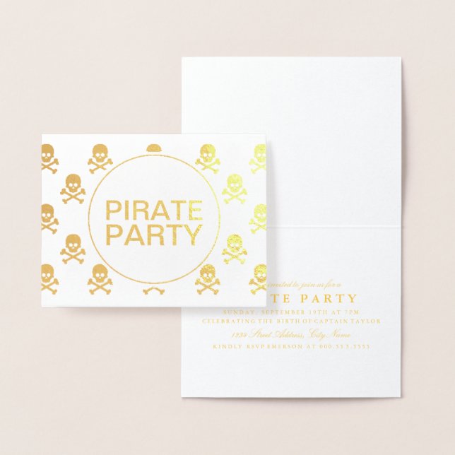 Pirat Party, guldblommor, Skull Rand Folierat Kort (Display)